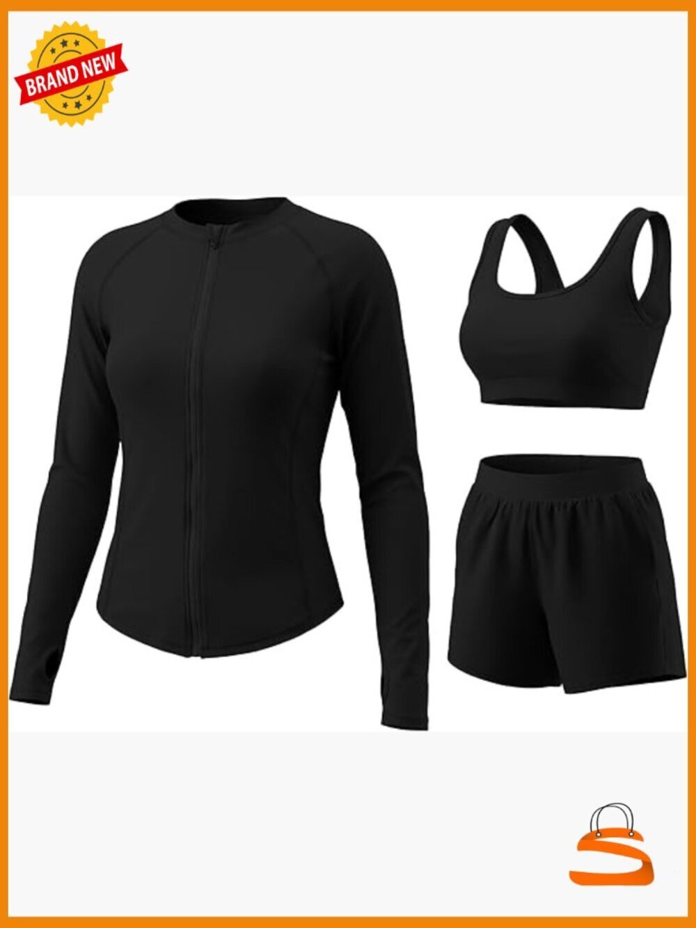 3-Piece Long Sleeve Rash Guard Set with Built-In Bra & Boyshorts